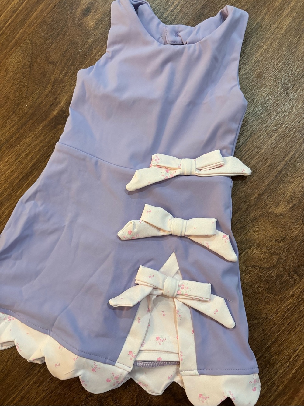 Purple Sleeveless Girls' Athletic Dress with Bow Accents
